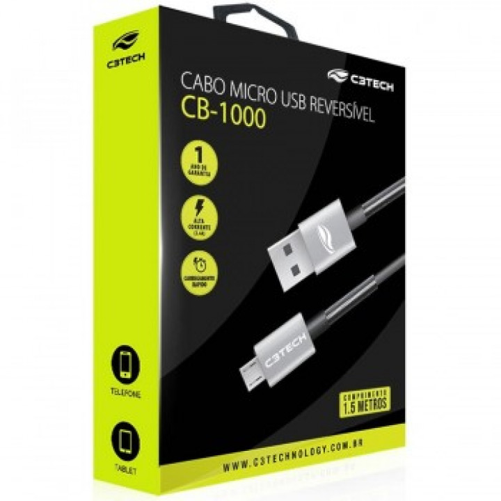 CABO USB X MICRO USB 1.5 METRO CINZA/PRATA CB-1000GY - C3Tech