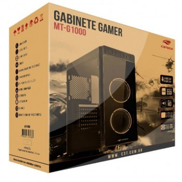 Gabinete Gamer C3 Tech, Preto, Sem Fonte - MT-G1000BK