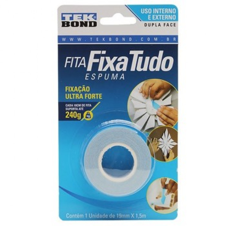 Fita Espuma Dupla Face Tekbond, Fixa Tudo, 19MM x 1,5M, Azul - 045860