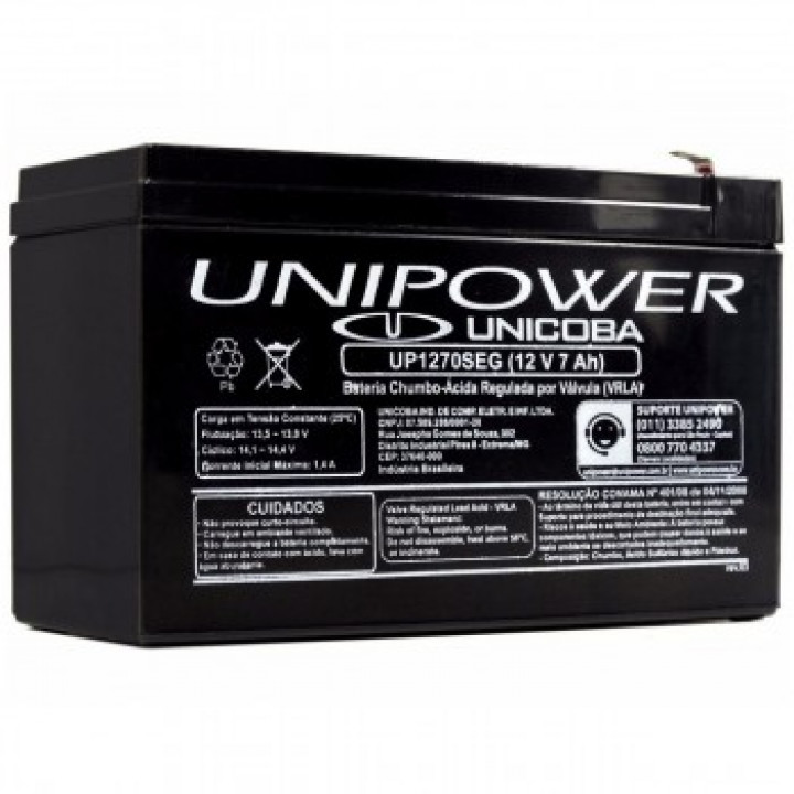 Bateria Nobreak Selada Chumbo Unipower, 12V 7AH, Preto - UP1270SEG