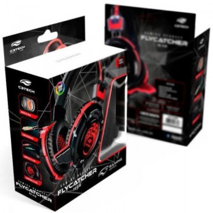 Headset Gamer C3Tech Flycatcher, P2 e USB, Preto e Vermelho - PH-G10BK