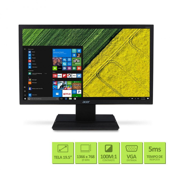 Monitor Gamer Acer 19.5" LED, Widescreen, VGA/HDMI, Preto - V206HQL
