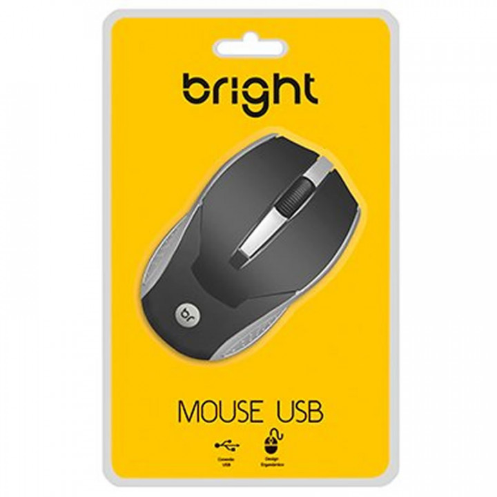 Mini Mouse Bright Brasil, 800DPI, USB, Preto e Cinza - 0028