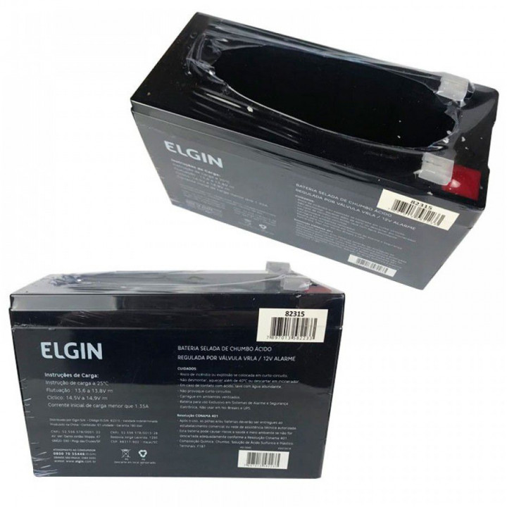 BATERIA SELADA DE CHUMBO VRLA 12V 7AH PRETO - ELGIN