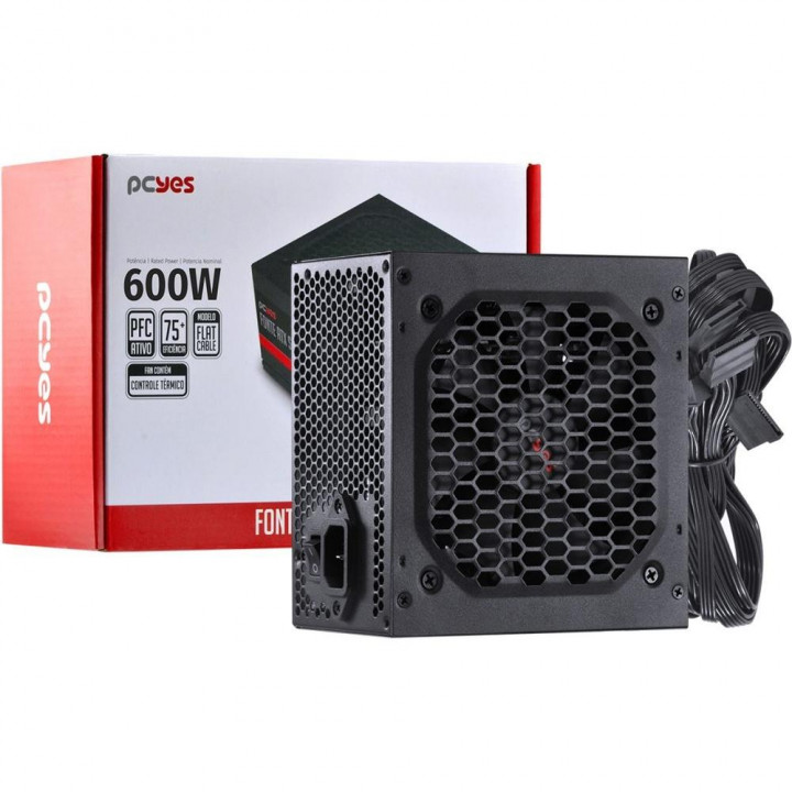 Fonte PCyes Spark 75+ 600W, PFC Ativo, Preto - PXSP600WPT (31822)