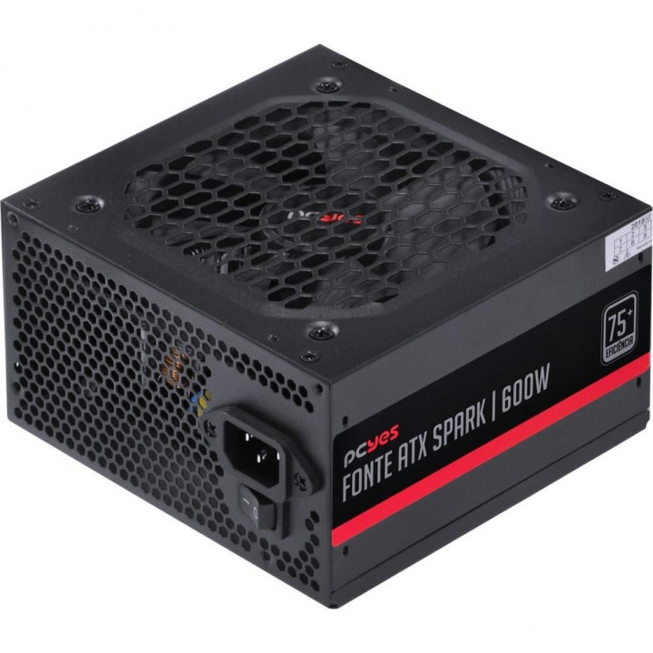 Fonte PCyes Spark 75+ 600W, PFC Ativo, Preto - PXSP600WPT (31822)