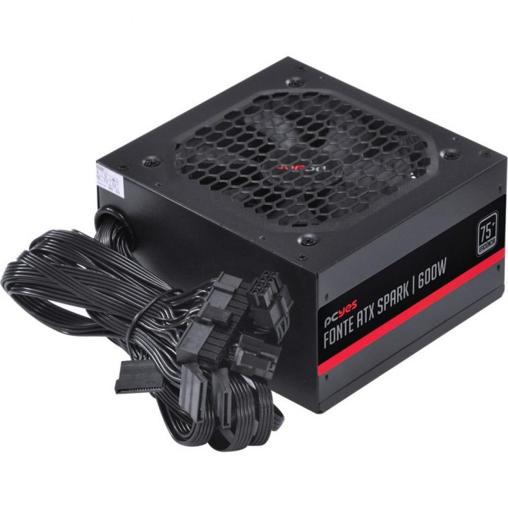 Fonte PCyes Spark 75+ 600W, PFC Ativo, Preto - PXSP600WPT (31822)