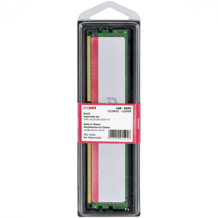 Memória PCyes, 4GB, 1333MHz, DDR3, UDIMM - PM041333D3