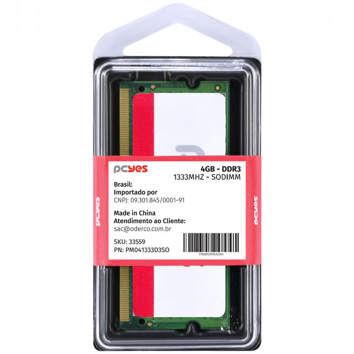 Memória Para Notebook PCyes, 4GB, 1333MHz, DDR3, SODIMM 33559 - PM041333D3SO