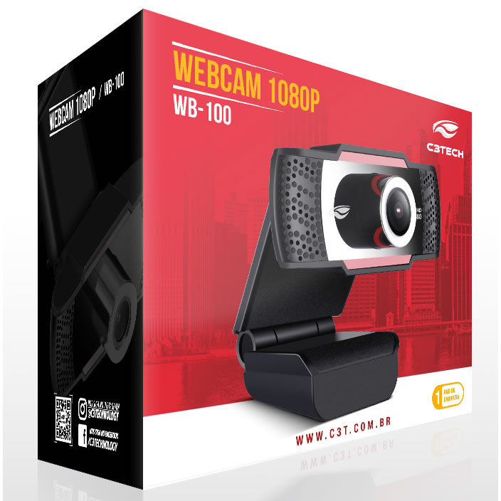 Webcam C3Tech, Full HD 1080P, Preto - WB-100BK