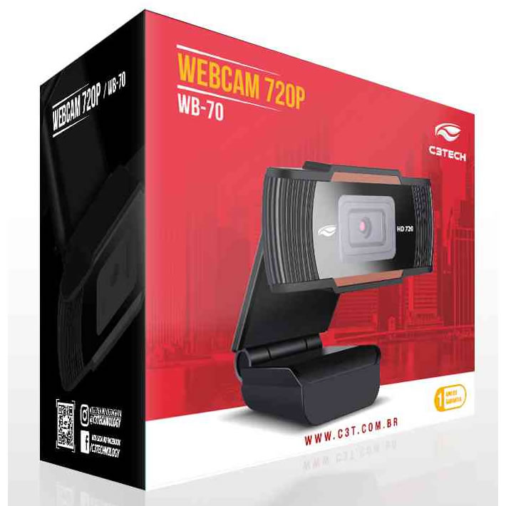 Webcam C3Tech, HD 720P, Preto - WB-70BK