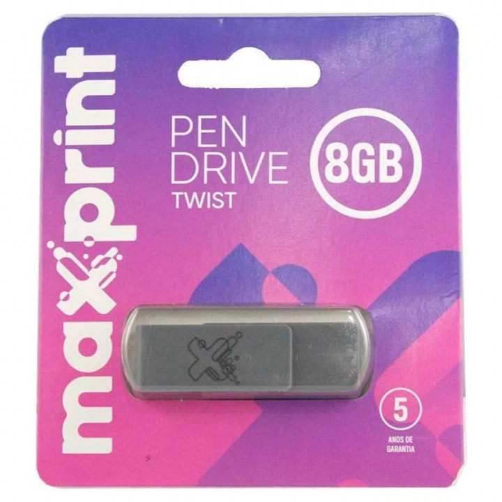 Pen Drine Maxprint Twist 8GB, USB 2.0, Cinza - 50000016