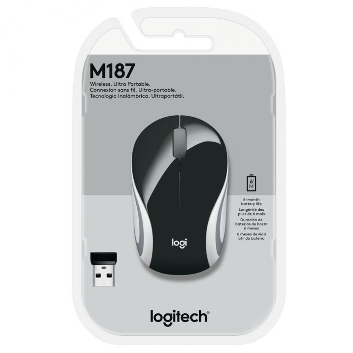 Mouse Mini Sem Fio Logitech M187, 1000DPI, USB, Preto - 910-005459