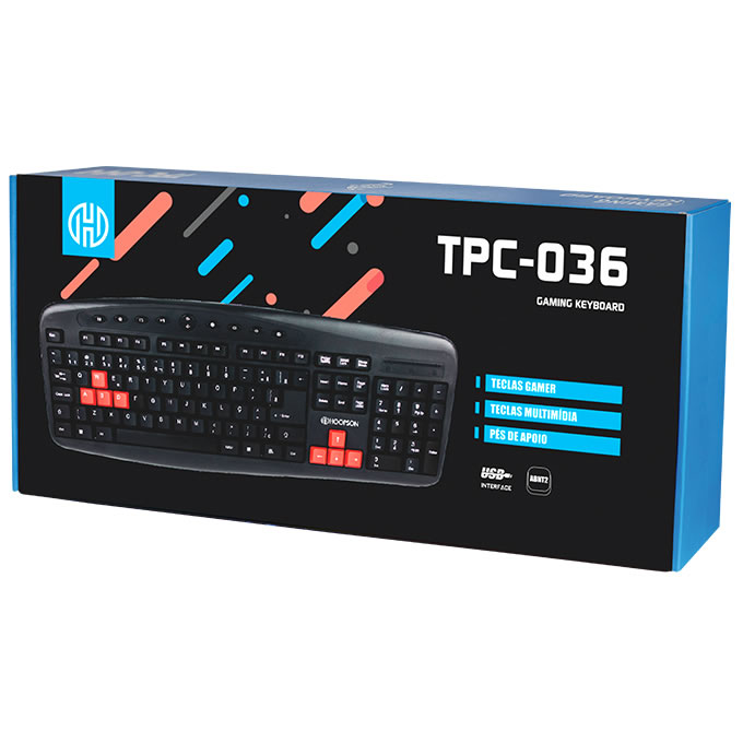 Teclado Gamer Hoopson, USB, ABNT2, Preto e Vermelho - TPC-036