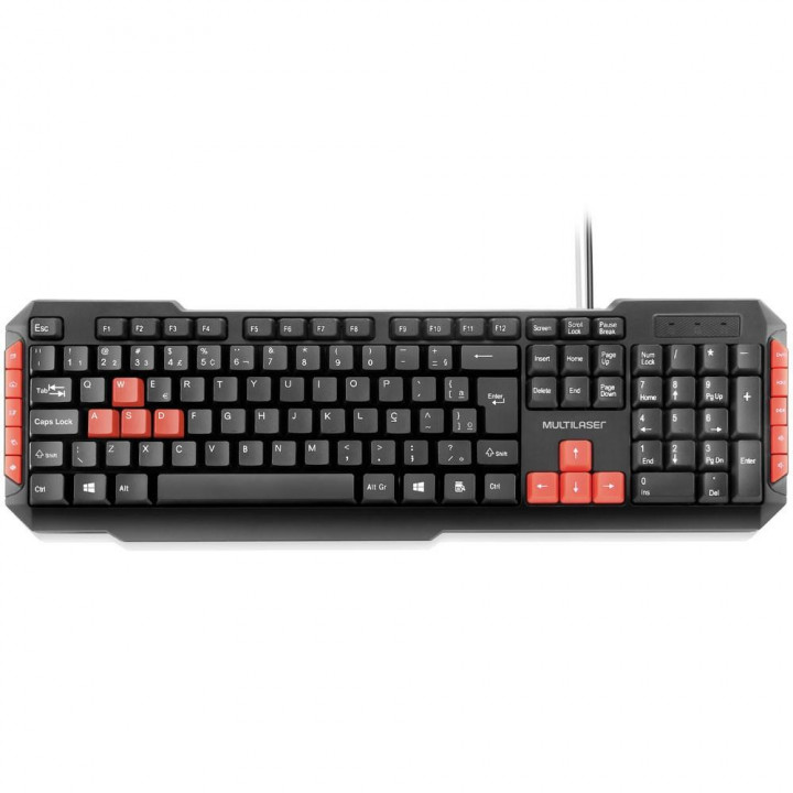 Teclado Gamer Multilaser, USB, ABNT2, Preto e Vermelho - TC160