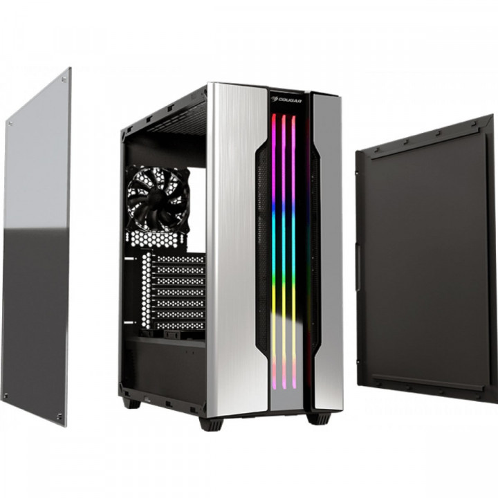Gabinete Gamer Cougar Gemini S Silver, Mid Tower, Tampa Lateral em Vidro Temperado, Preto - 385BMBP-0002