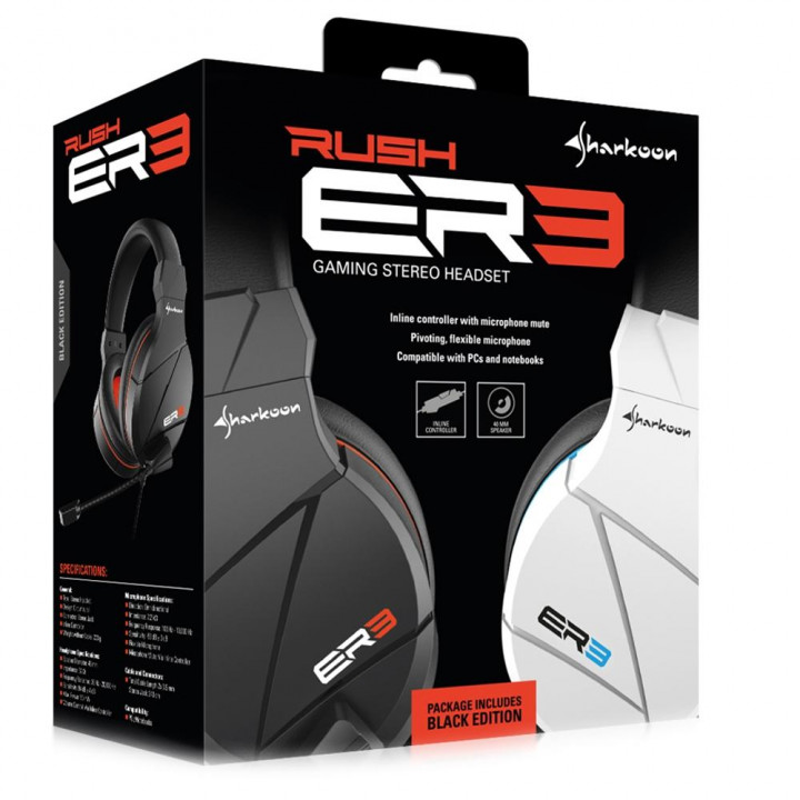 Headset Gamer Sharkoon, Preto - RUSH ER3