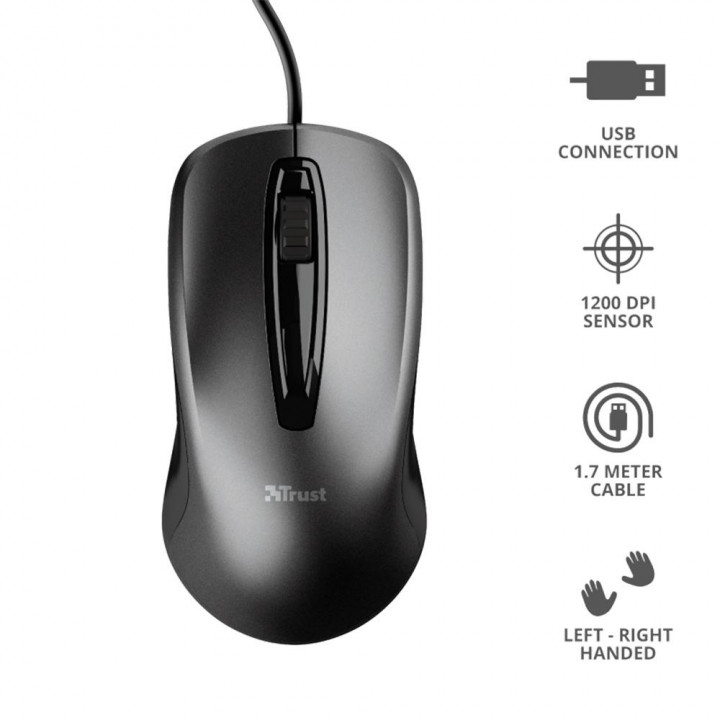 Mouse Gamer Trust Carve, USB, 3 Botões, 1200DPI, Preto - 23733