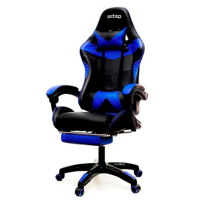 Cadeira Gamer PCTOP, Com Descanço de Pés, Azul - PGB-001
