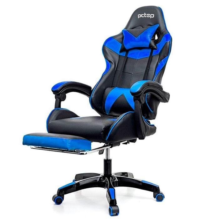 Cadeira Gamer PCTOP, Com Descanço de Pés, Azul - PGB-001