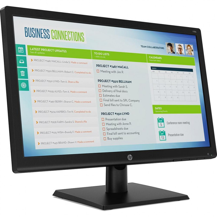 Monitor HP 18.5" LED, V19B, Widescreen, VGA, Preto - 2XM32AA#AC4