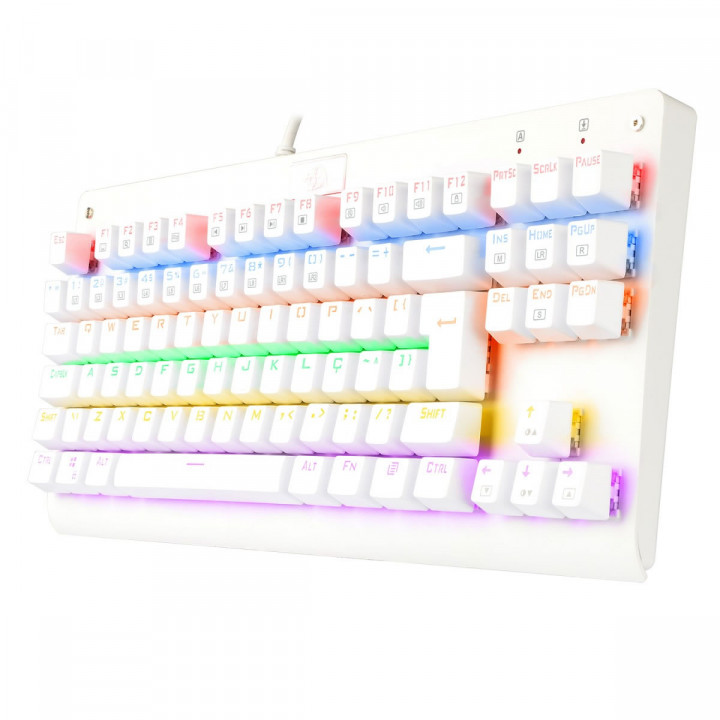 Teclado Mecânico Gamer Redragon Dark Avenger Lunar White, Rainbow, Switch Blue, ABNT2, Branco - K568W-R (BLUE)