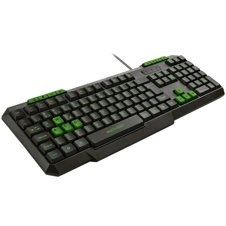 Teclado Gamer Multilaser, Slim, Multimídia, USB, Preto e Verde - TC243