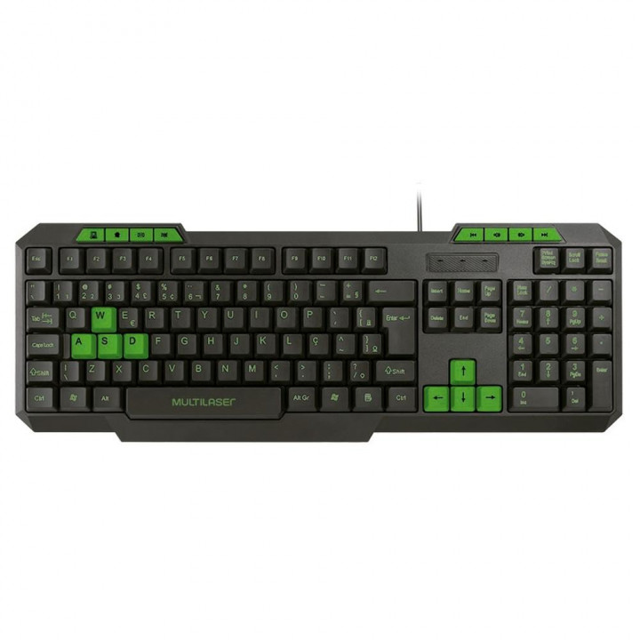 Teclado Gamer Multilaser, Slim, Multimídia, USB, Preto e Verde - TC243