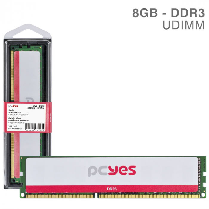 Memória PCyes, 8GB, 1333MHz, DDR3, UDIMM - PM081333D3