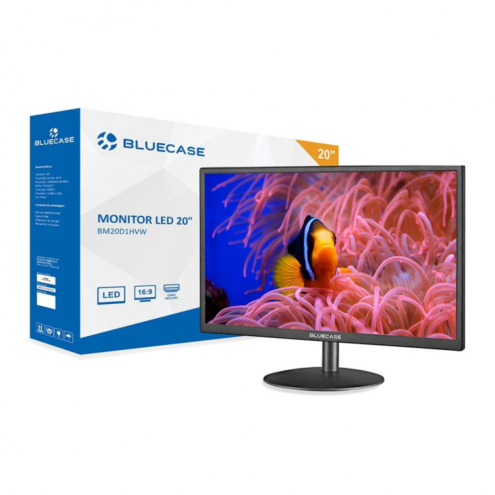 Monitor Bluecase 20" LED, Full HD, HDMI/VGA, Preto - BM20D1HVW