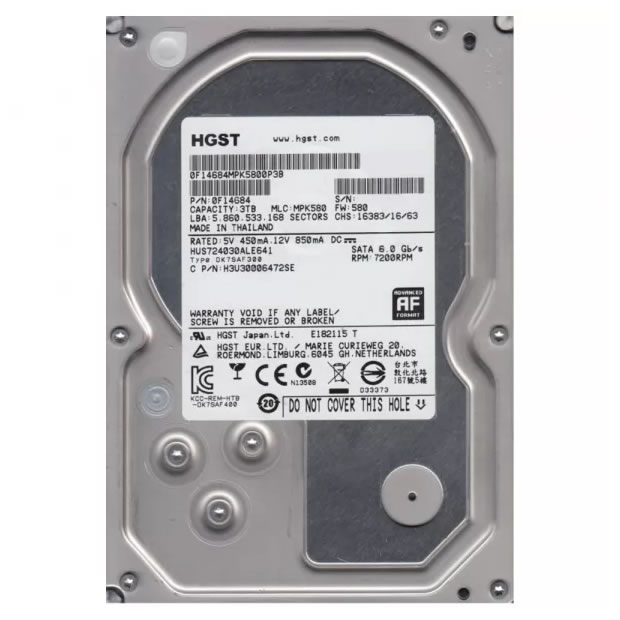 HD Hitachi, 3TB, 7200RPM, 64MB 6.0GB/s, SATA III - H3U30006472SE