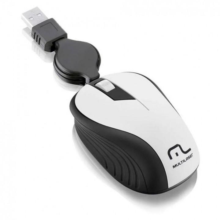 Mouse Retrátil Multilaser, USB, 3 Botões, 1200DPI, Branco - MO234