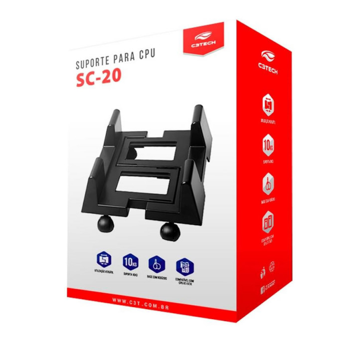 SUPORTE PARA GABINETE C3TECH COM RODINHAS - SC-20BK
