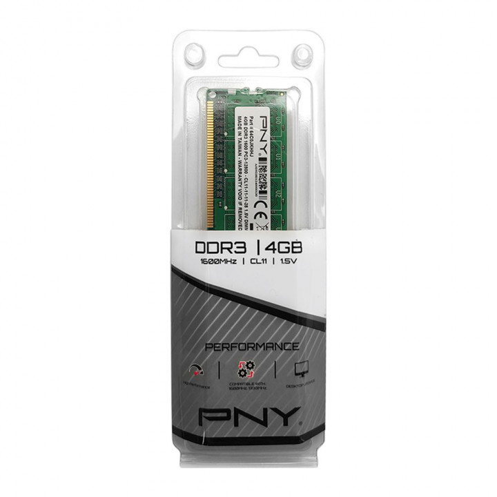 Memória PNY, 4GB, 1600MHz, DDR3, PC3-1280 CL11, UDIMM - MD4GSD31600BL