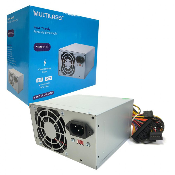 Fonte Multilaser Ga039, ATX 200w Real, Bivolt Manual Sem Cabo