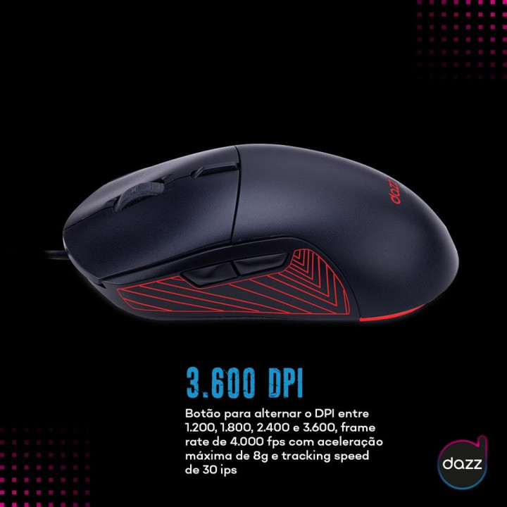 Mouse Gamer Dazz Genesis, 3600 DPI, 5 Botões, Preto - 62000083