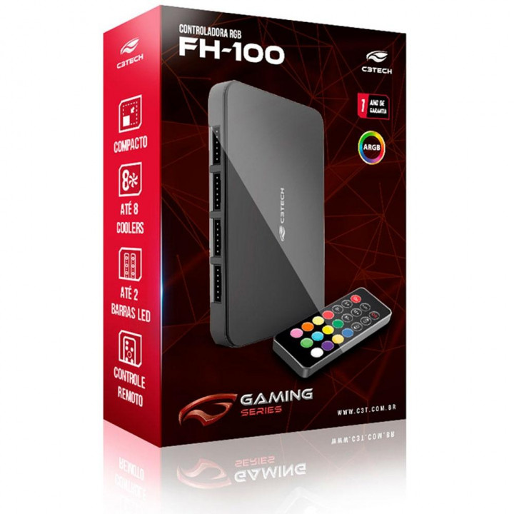 Hub Controlador de Fan C3Tech, ARGB, SATA, Preto - FH-100BK