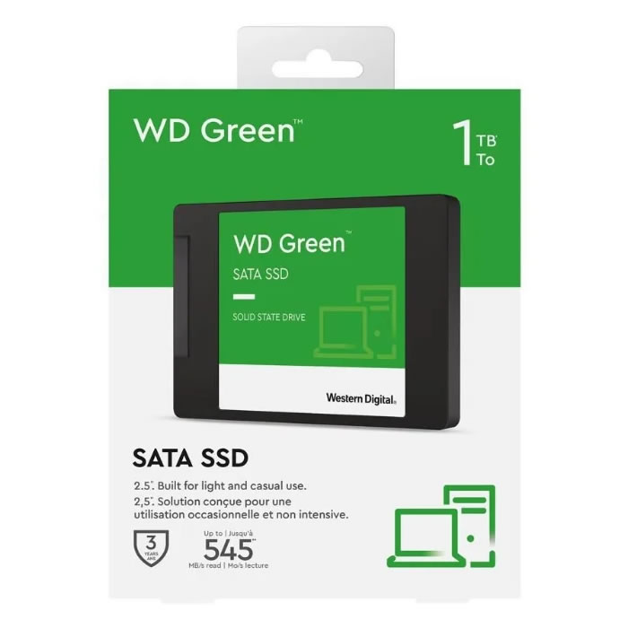 SSD WD Green, 1TB, SATA III, Leitura: 545MB/s, Gravação: 430MB/s, Verde - WDS100T3G0A