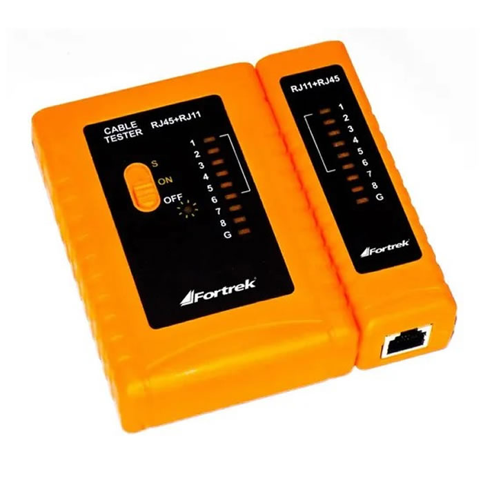 Testador de Cabo de Rede Fortrek, RJ11 e RJ45, Amarelo - TCF101