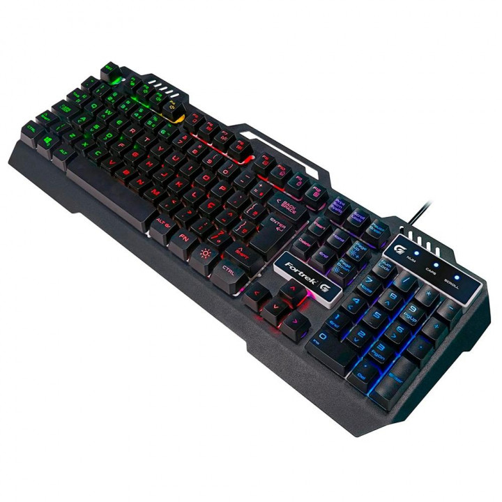 Teclado Gamer Fortrek Crusader, LED Rainbow, USB, ABNT2, Preto - 70528