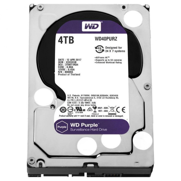HD WD Purple Surveillance, 4TB, 3.5", SATA - WD40PURX