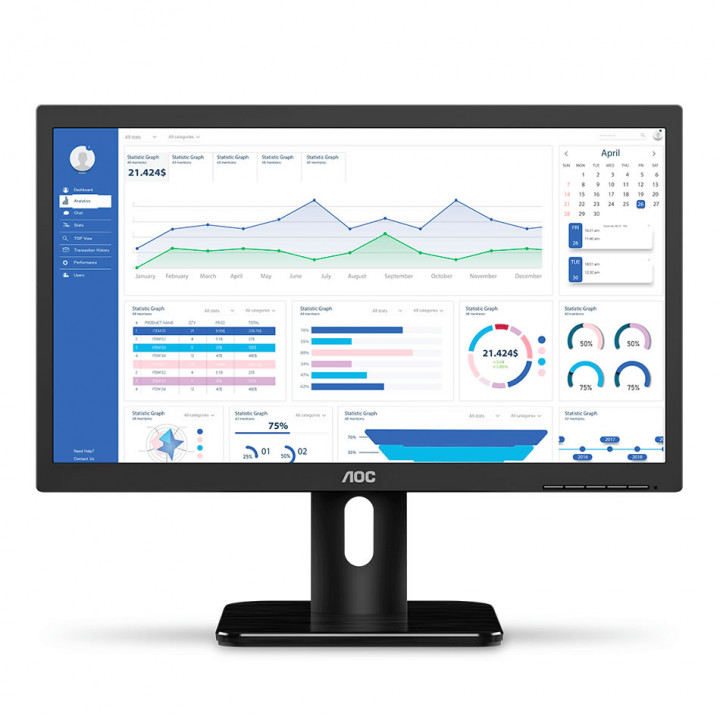 Monitor AOC E1 Series 19.5" Led, Suporte VESA, Resolução HD+, HDMI/VGA, Preto - 20E1H