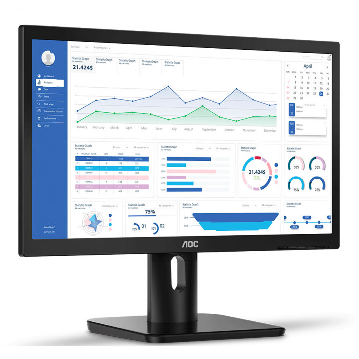 Monitor AOC E1 Series 19.5" Led, Suporte VESA, Resolução HD+, HDMI/VGA, Preto - 20E1H