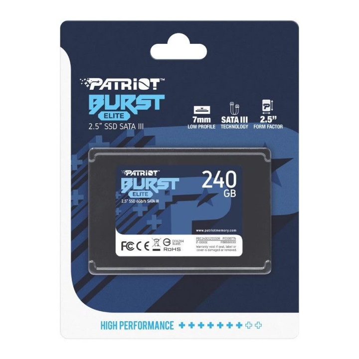 SSD Patriot Burst, 240GB, Elite, 2.5", SATA III, Leitura: 450MB/s e Gravação: 320MB/s - PBE240GS25SSDR