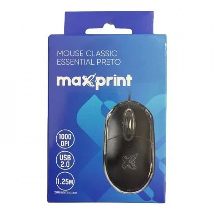 Mouse Maxprint Essential, USB, 1000DPI, Preto - 60000125