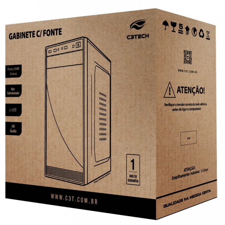Gabinete C3Tech ATX, Com Fonte 200W, Preto - MT-26BK