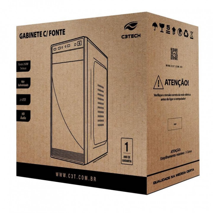 Gabinete C3Tech ATX, Com Fonte 200W, Preto - MT-27BK