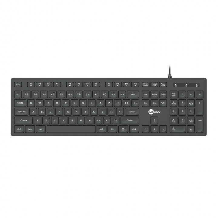 Teclado Multimídia Lecoo, USB, Membrana, Padrão ABNT2, Preto - KB102