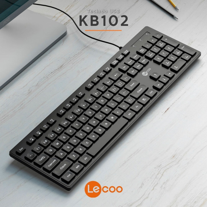 Teclado Multimídia Lecoo, USB, Membrana, Padrão ABNT2, Preto - KB102