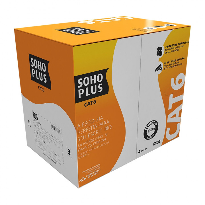 Cabo de Rede Furukawa SohoPlus, Caixa 305 Metros, U/UTP CAT.6, 24AWGX4P, CMX, Preto - 23400187